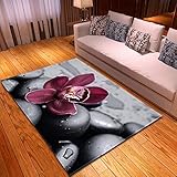 Teppiche für Wohnzimmer Lila Orchidee und Zen-Stein Flachgewebe Rechteckiger Teppich Modernes Design Wohnzimmerteppich Superflach rutschfest Teppich 160X230