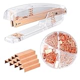Hefter Heftklammern Schreibtischzubehör Kit, Rosegold Heftgerät Transparentermit 1000 Stück Heftklammern & Binderclip