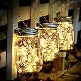 Solarleuchte - SUNNOW 3 Stück Mason Jar Licht 30 LED Wasserdicht Solarlicht Garten Hängeleuchten LED Solarlicht Glasgläser solarlampen außen für Außen Garten Deko,Weihnachtsferien Deko (Warmweiß)