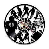 LWXJK American Football Home Decor Silent Quarz Wanduhr Rugby Football Player Silhouette Schallplatte Uhr Sportliebhaber Geschenk