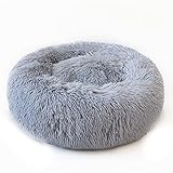 Flauschiges Hundebett Weicher Runder Hund Lange Plüschhütte Für Hunde Waschbar Welpen Katzenbett Kissen Winter Warm Sofa Hauszubehör-hellgrau,XL Durchmesser 80cm,Sp