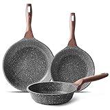 ilimiti 3 pcs Set Pfannen antihaftbeschichtet, Induktion für alle Herdarten einschließen Induktion, mit Bakelit-Griff, Nonstick Bratpfanne Pfannen Durchmesser 20 cm, 24 cm und 28 cm, 3 Stück