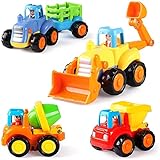 Baby Spielzeugauto Spielsachen Baufahrzeuge für Kinder 12 18 Monate, Spielzeug Auto für Kleinkind ab 1 2 3 Jahre, 4 in 1 Satz - Traktor, Bulldozer, Kipper, Z