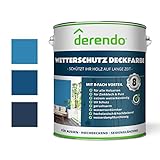 Derendo Holzfarbe blau, 2,5L seidenglänzend, Wetterschutzfarbe für Außen, Holzschutzfarbe mit hoher Deckkraft, wasserverdünnbar (2,5L, lichtblau RAL 5012)