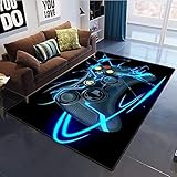 3D Anime Gamer Teppich Kinder Jungen Groß Kinderzimmer Gaming Teppich Schlafzimmer Dekoration Wohnzimmer Kurzflor Krabbelmatte Modern Weich Kinderteppiche Waschbarer Blau Schwarz (80x120 CM)