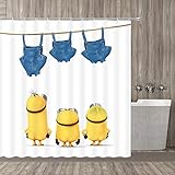 qianliansheji Home Dekorativer Duschvorhang mit gratis Haken, drei nackte Cartoon-Figuren auf weiß wie Minions, niedlich und lustig, wasserdichter Polyester-Stoff, Badvorhang mit Größe 178 x 178