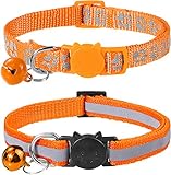 Taglory Reflektierend Katzenhalsband mit Sicherheitsverschluss und Glöckchen, 2-Stück Verstellbar Halsband Katze Kitten, 19-32cm Orang