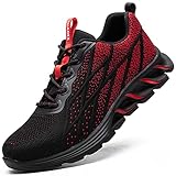 SUADEX Sicherheitsschuhe Herren Leicht Sportlich Arbeitsschutzschuhe Damen Arbeitsschuhe Stahlkappen Atmungsaktiv mit Stahlkappe Sneaker,Rot,EU44