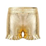 FEESHOW Mädchen Metallic Shorts Elastischer Bund Hot Pants mit Rüschen Kinder Kurze Sporthose Tanzshorts Yoga Gymnastik Fitness Turnhose Gold 122-128