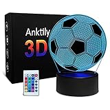 Fußball 3D Nachtlicht für Kinder Optische Täuschung Lampe mit Fernbedienung 16 Farben Ändern Fußball Geburtstag Weihnachtsidee für Sport Fan Jungen M