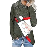 RKaixuni Weihnachtspullover Damen Rollkragenpullover Waffel Weißer Bart Weihnachtsmann Strickpullover Weihnachten Christmas Sweatshirt Pullover Pulli Xmas Santa W
