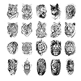 20 Blätter Schwarz Temporäre Tattoos Männer Erwachsene Adler Drache Löwe Wolf Tiere, 3D Groß Temporäre Tattoos Erwachsene, Tribal Löwe Krieger Tiger Wolf Fake Tattoo Aufkleber Halloween (20 PCS)