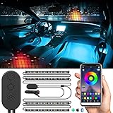 LED Innenbeleuchtung Auto, 48 LED Mehrfarbige Ambientebeleuchtung, RGB Innenraumbeleuchtung Innenraum, Atmosphäre Licht Auto, 12V Ambientebeleuchtung Innenraumbeleuchtung mit APP & Remote C