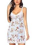 Avidlove Damen Nachthemd Sexy Nachtwäsche Kurz Nachtkleid Spaghettiträger Babydoll Nachthemd Kleid Negligee Lingerie Schlafshirt Blumen M