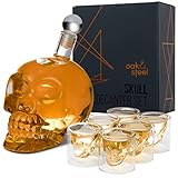 Oak & Steel - Whisky Karaffe Geschenkset für Männer - Totenkopf Dekanter (500ml) mit 6 Schnapsgläser (75ml) - Valentinstag, Vatertag, Geburtstag