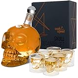 Oak & Steel - Whisky Karaffe Geschenkset für Männer - Totenkopf Dekanter (500ml) mit 6 Schnapsgläser (75ml) - Valentinstag, Vatertag, Geburtstag