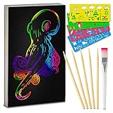 Tritart Kratzbilder Set für Kinder und Erwachsene I 45 Blatt I Regenbogen Kratzpapier zum Zeichnen und Basteln I mit Schablonenlinealen, Holzstiften, Stickern und Pinsel I A4 29,7 cm x 21