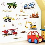 decalmile Wandtattoo Konstruktion Wandaufkleber Lastwagen Fahrzeuge Wandsticker Kinderzimmer Jungen Schlafzimmer Spielzimmer Wanddek