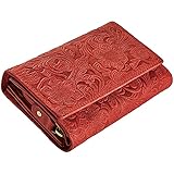 Wildery® Geldbörse Damen Gross viele Fächer mit RFID Schutz I Geldbeutel Damen Blumenmuster I Portemonnaie Damen Leder mit Blumen Prägung I Geschenke für Frauen /#Flower WI208 (Rot)