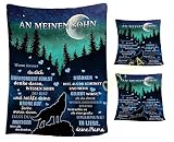 Kuscheldecke Personalisierte Geschenke Mutter für Sohn Flanelldecke Super Weiche Deutsch Nachricht Briefdecke Positiv Ermutigen für Couch Bett Tv-Decken,Mit 2 Kissenb