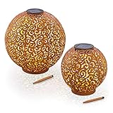 Metall Solarkugel 2er-Set Samira - 20 & 30 cm Durchmesser - angenehm warmweißes Licht - Orientalisches Deko-Highlight mit Pulverrost - Zauberhaft bei Tag und Nacht - Garten Deko, esotec 102379