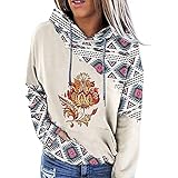 AGOUWUCHE Damen Kapuzenpullover Hoodie Sweatshirt mit Kapuze Frauen Klassisch Vintage Drucken Pullover Pulli Herbst Winter Langarmshirt Streetwear Kapuzenpulli Tops Freizeit Sport Fitness O