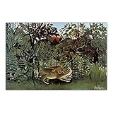 zkpzk  Citon Henri Rousseau《Der Hungrige Löwe, Der Eine Antilope Angreift》Leinwandkunst Ölgemälde Bild Wand Hintergrund Dekor Dekoration -60X80Cmx1 Kein R