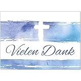 15 x Dankeskarten mit Umschlag - Aquarell wellen blau mit Kreuz - Danksagung/Bedanken/Danke sagen zur Taufe, Kommunion, Konfirmation, k