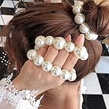 Generse Spiralen mit Perlhaar Elastische Pferdehalter Krawatten mit weißem Haar Haarzubehör für Frauen und Mädchen Pack von 2