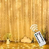 Candy101 300 LEDs Lichterkette Innen Fenster Deko Weihnachten Lichtervorhang mit Fernbedienung und 8 Modi Weihnachtsbeleuchtung Weihnachtsdeko Aussen und Innen Lichterketten Vorhang (A)