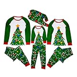 Komiseup Weihnachts Pyjama, Weihnachtspyjama Familie Set, Weihnachten Schlafanzug Lang Baumwolle Weihnachtsoutfit mit Weihnachtsbaum Aufdurck Christmas Pyjama für Damen Herren Kinder Baby