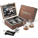 Whisky Steine Set - 6 Wiederverwendbare Edelstahl Eiswürfel + 2 Gläser, Zange | Whiskey Ice Cubes Metall Kühlsteine Bar Zubehör Cocktail Rocks Gin Stones Dekorationszubehör Geschenk Whisky