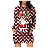 JJggsi4 Weihnachtskatze Drucken Pulloverkleid Damen Weihnachtspullover Kleid Hoodie Langarm Sweatshirts Minikleid Lang Kapuzenpullover Tops Weihnachtskleid Mit T