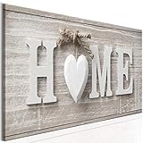 decomonkey Bilder Home Haus 120x40 cm 1 Teilig Leinwandbilder Bild auf Leinwand Vlies Wandbild Kunstdruck Wanddeko Wand Wohnzimmer Wanddekoration Deko Herz Vintag