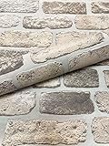 NEWROOM Vliestapete Grau Tapete Stein - Steintapete Industrial Beige Taupe Mauer Klinker Steinwand Rustikal inkl. Tapezier-Ratgeb