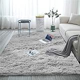Aujelly Soft Area Rug Schlafzimmer Shaggy Teppich Zottige Teppiche Flauschige Bunte Batik-Teppiche Carpet Neu Reines Grau 120 x 200