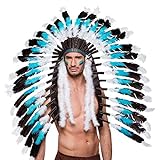 Boland 44141 - Kopfschmuck Indianer Snow Wolf, für Erwachsene, Häuptling, Stirnband, Kopfbedeckung mit Federn, Accessoire, Kostüm, Karneval, Mottoparty
