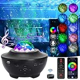 LED Projektor Sternenhimmel, Galaxy Light Projector mit Rotierende Wasserwellen, Farbwechsel Musikspieler/Bluetooth/Timer, sternenhimmel Lampe mit Geschenke für Kinder Erwachsene (Schwarz)