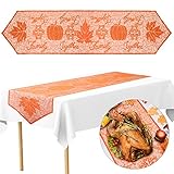 WEDNOK Herbst Tischläufer Orange Herbstläufer Spitze Tischdecke Ahornblatt Kürbis Tischband Herbstfest Tischdekoration für Herbstdeko Herbstparty Erntedankfest Saisonale Party Deko Tisch 50.8 x 203