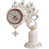 FSJKZX Wanduhren Uhren Europäische Vintage Tischuhr Stille Tischuhr Mit Pendel Leicht Ablesbar Wohnzimmer, Bürouhr, Ornament (Color : Weiß, Size : 46x32x18cm)