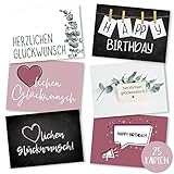 25er Set Geburtstagskarten hochwertig - Glückwunschkarte, Postkarte zum Geburtstag - Happy Birthday Karten als Postkarten Set - ideal als Grußkarte und Gutschein für Männer und F