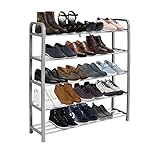 KEPLIN Schuhregal mit 5 Etagen, schnelle Montage, kein Werkzeug erforderlich, hält bis zu 15–20 Paar (L) (B) 18,5 cm x (H) 75,5 cm (Silber), Plastik Metall, Length Width 18.5cm | Height 75.5