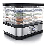 Arendo - Dörrautomat mit Temperaturregler - Edelstahl Dörrgerät für Lebensmittel Fleisch Früchte Gemüse - 260 W - mit Timer bis zu 72 h - 35-70 Grad - 5 Einlegefächer - GS - Dehydrator - B