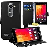 FoneExpert® LG Spirit 4G Handy Tasche, Wallet Case Flip Cover Hüllen Etui Ledertasche Lederhülle Premium Schutzhülle für LG Spirit 4G (Schwarz)