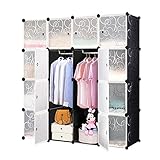 MCTECH® Regal Garderobe Kleiderschrank Schrank Steckregal Regalsystem Standregal DIY (16 Boxen, Schwarz)