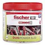 fischer DUOPOWER 6 x 30, handliche Runddose mit 200 Universaldübeln, leistungsstarker 2-Komponenten-Dübel, Kunststoffdübel zur Befestigung in Beton, Ziegeln, Stein, Gipsk