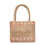 QZH Strohtasche Damen Handtaschen afrikanische handgemachte gewebte Handtasche Schultertasche Seaside (Braun, Einheitsgröße)