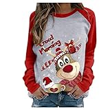 Weihnachten Rundhals Pullover Damen, Rudolph Rentier Elfe Weihnachtspullover Weihnachtspulli Weihnachtsmann Christmas Sweatshirt Xmas Pulli Shirt Teenager M