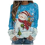 GFGHH Weihnachten Sweatshirt, Pullover Damen mit Schneeflocke Muster, Weihnachtspulli Rentier Drucken Christmas Vintage Langarmshirt Frauen Oberteile Rundhals Xmas Shirt Pulli Sport Top