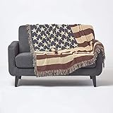 Homescapes handgewobener Überwurf Flagge Amerika 125 x 150 cm 100% reine Baumwolle – USA Stars & Stripes Jacquard Sofaüberwurf Sesselüberwurf Decke mit F
